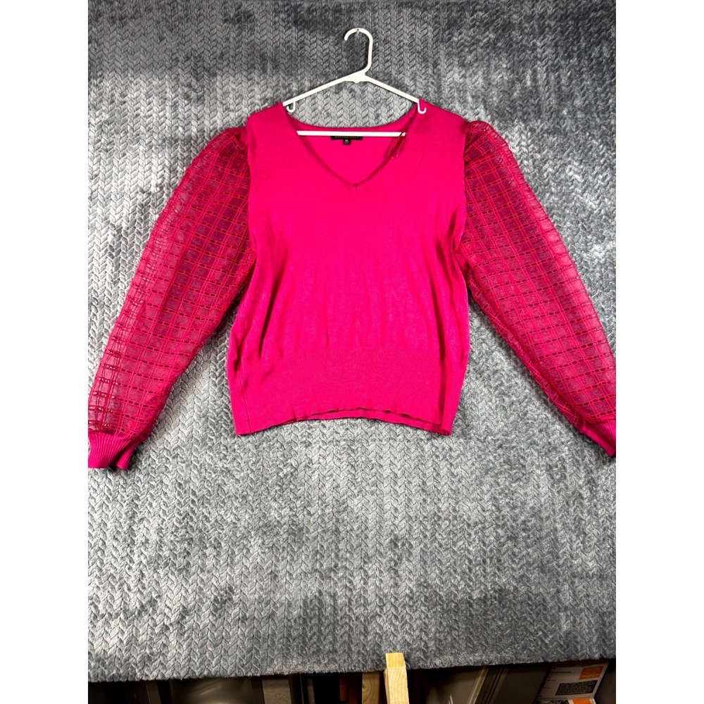 Joseph A. Sweater Top Womens XL Pink Sheer Long Puff Sleeves V Neck Party Wear
